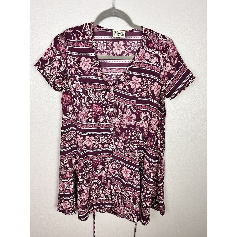 Show Me Your Mumu short sleeve Bennett Babydoll mini dress size XS Maroon White